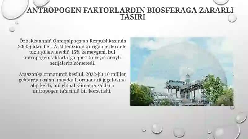 Antropogen faktorlardiň biosferağa ziyanli tasirin azaytiw 4