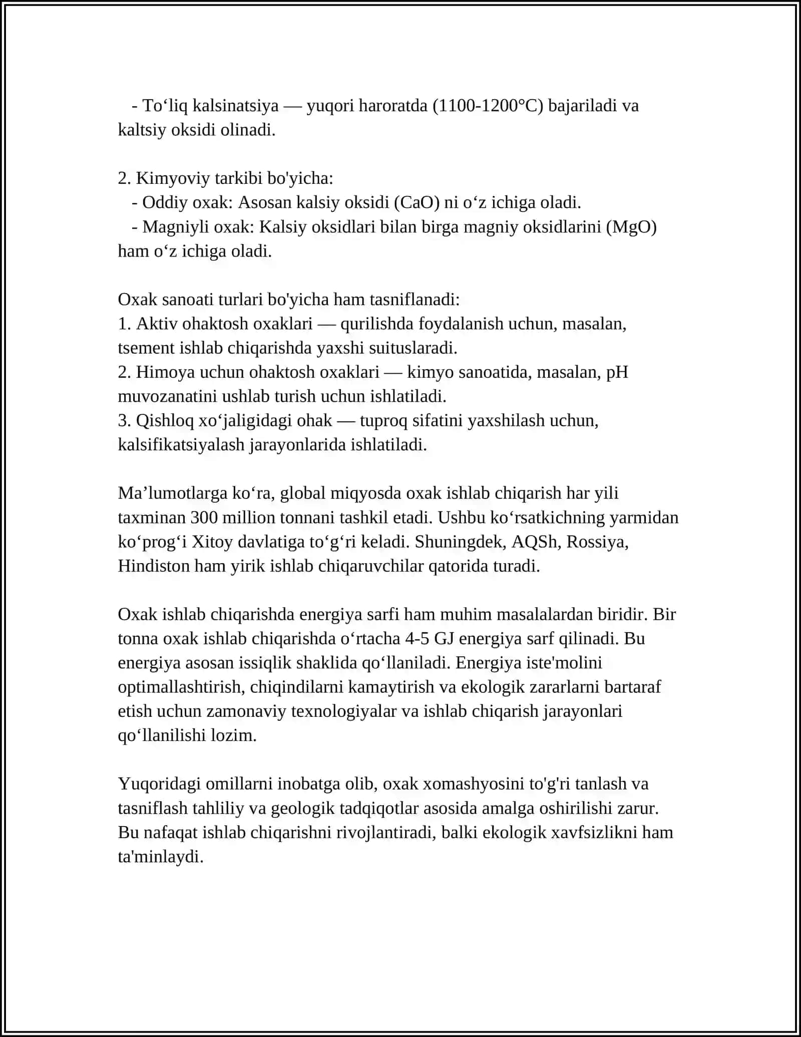 OXAK ISHLAB CHIQARISH TEXNOLOGIYASI 4