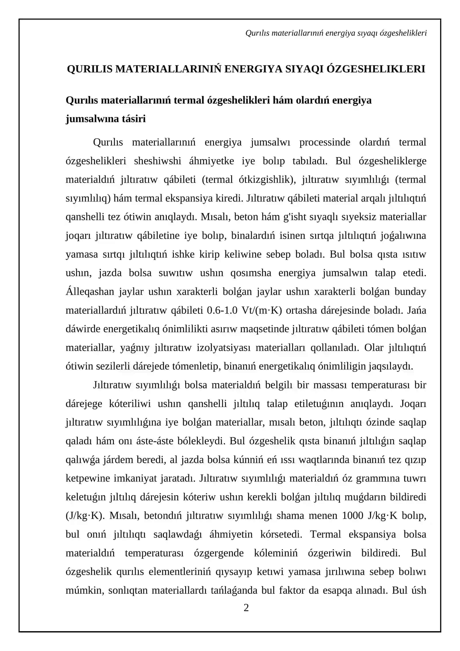 Qurılıs materiallarında energiya jumsalıwınıń basqıshları 4