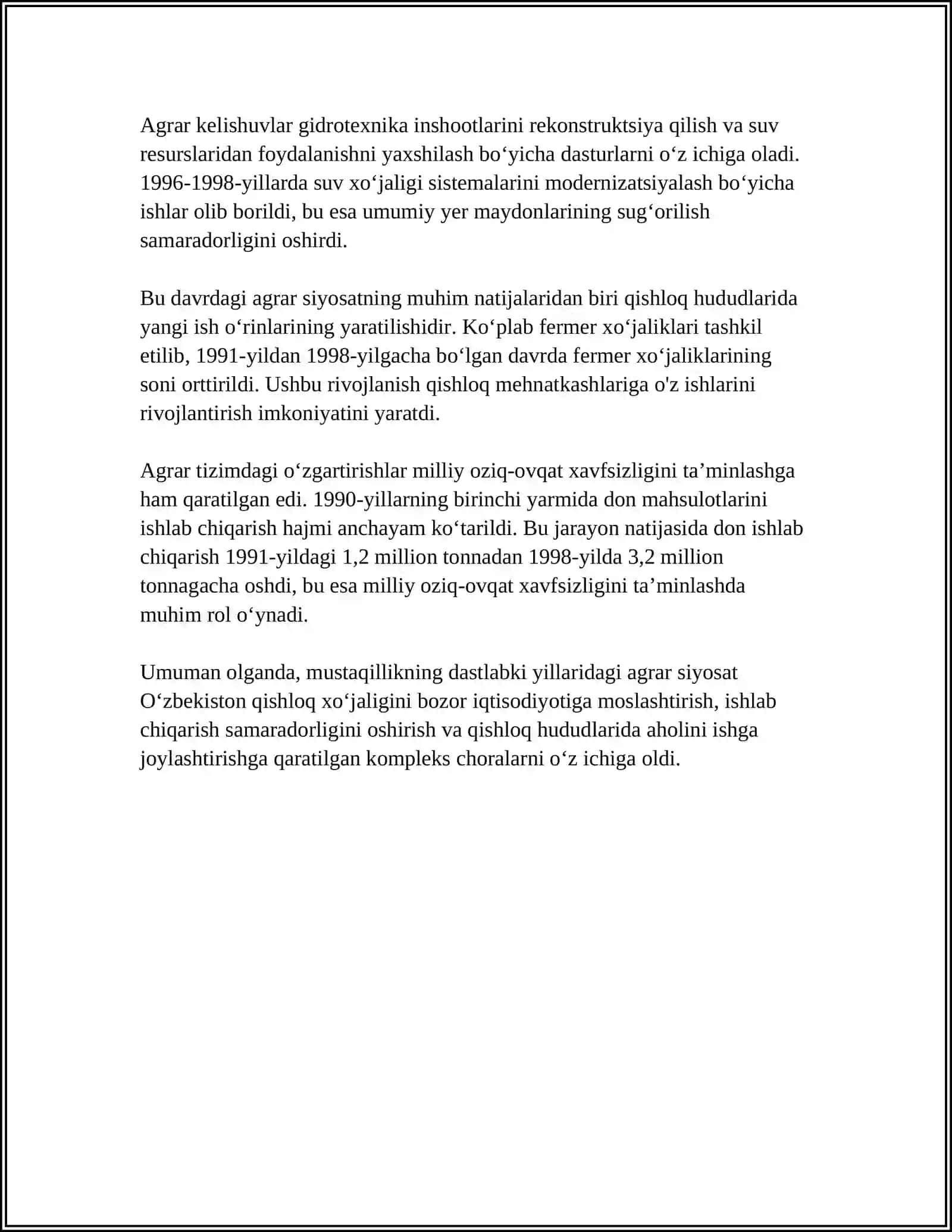 MUSTAQILLIK YILLARIDA QISHLOQ XO'JALIGI VA SANOAT SOHASIDAGI O'ZGARISHLAR 4