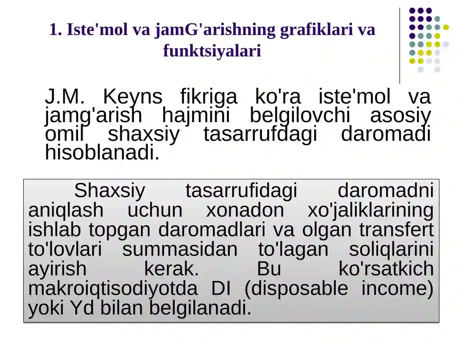 Iste'mol, jamg'arishva investisiya funktsiyalari 4