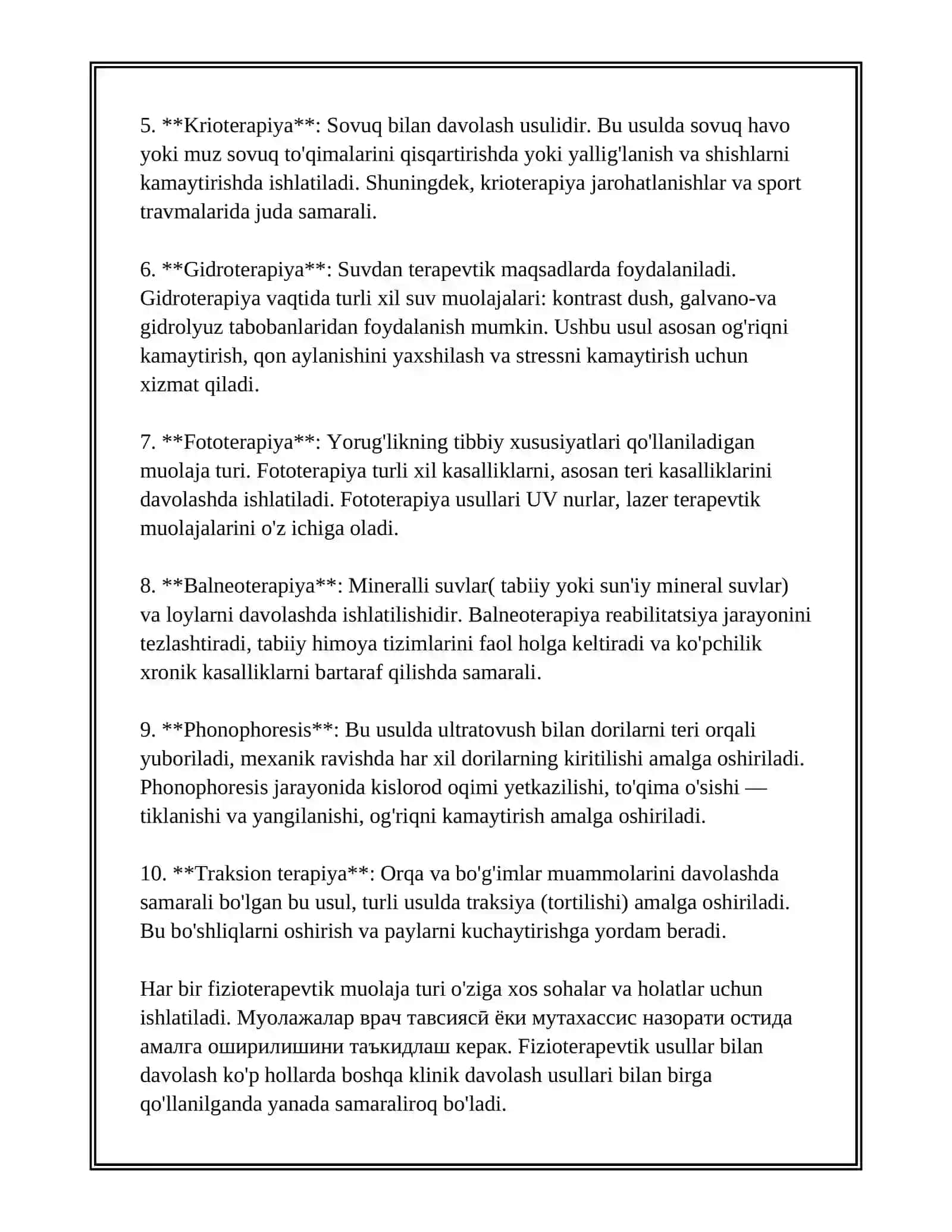 FIZIOTERAPEV-TIK MUOLAJALAR O'TKAZISH TARTIBI 4