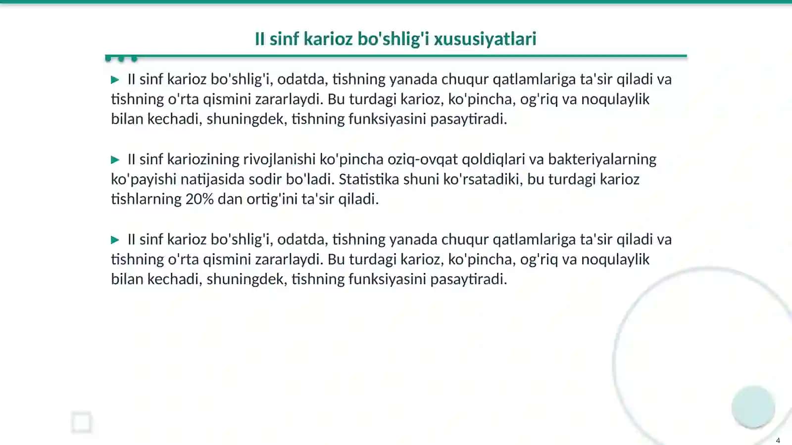 Fantomlarda II sinf karioz bo'shlig'ini charxlash va plombalash 4