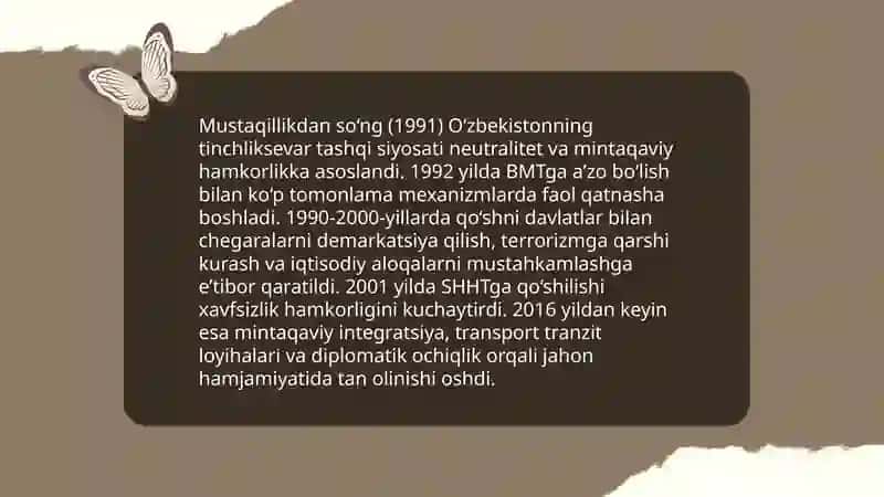 O'zbekistonning tinchliksevar tashqi siyosati va uning jahon hamjamiyati 4