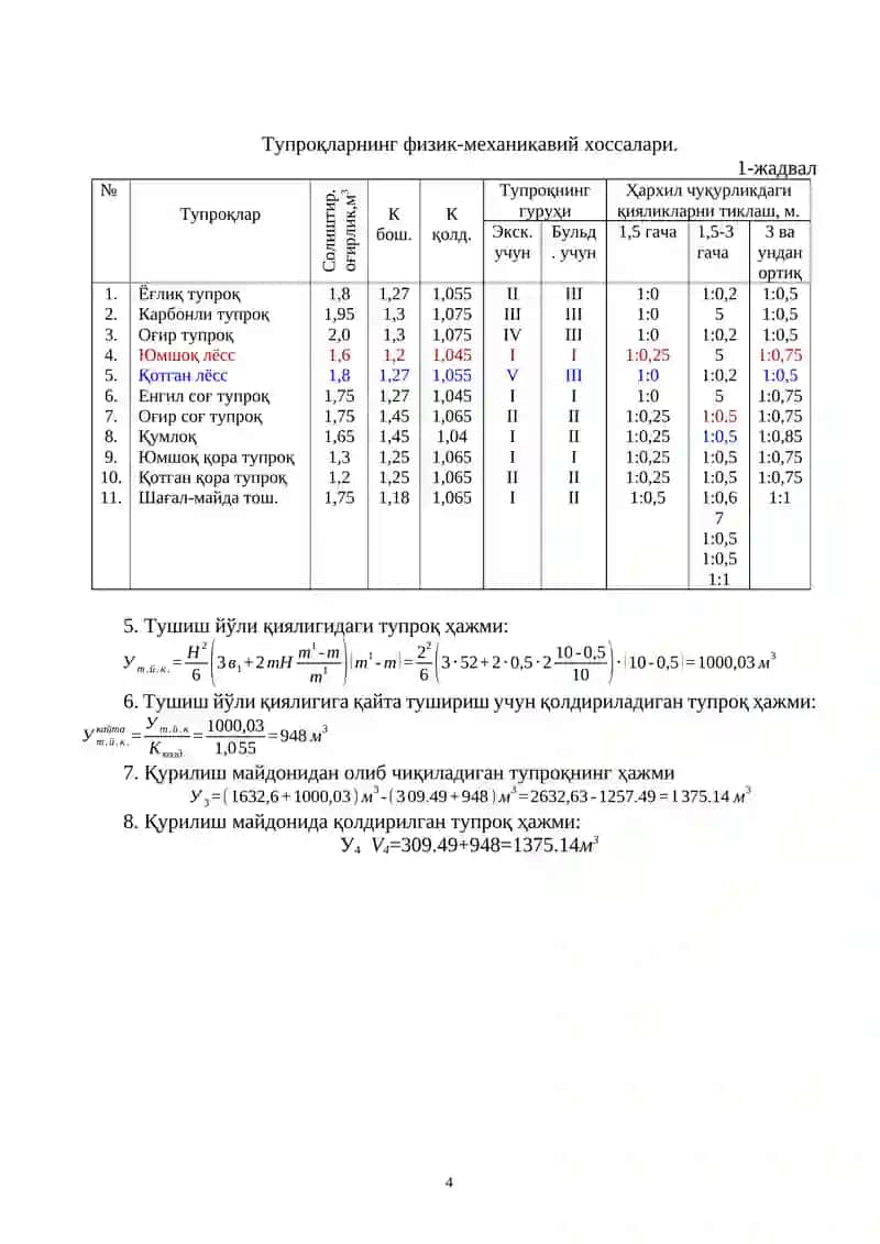 БИР ЧЎМИЧЛИ ЭКСКВАТОРЛАР БИЛАН ҲАНДАҚЛАРНИ ҚАЗИШ ТЕХНОЛОГИЯСИ 4