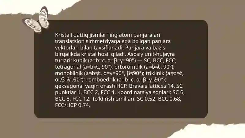 Qattiq jismlar. Kristal va amorf qattiq jismlar. Polimerlar. Suyuq kristallar. Qattiq jism va organizm to'qimalarining mexanikaviy xossalari. Hasanov Og'abek 4