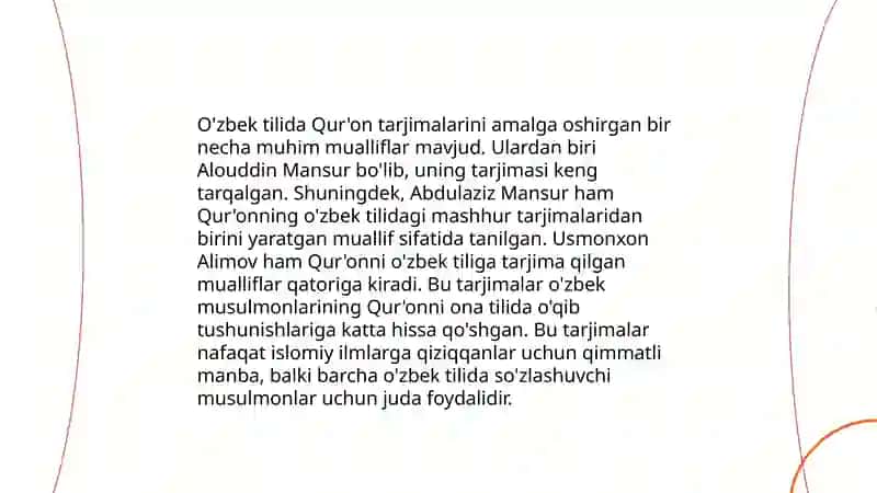 Mustaqillik yillarida Qur'onning o'zbek tiliga amalga oshirilgan tarjima va tafsirlari 4