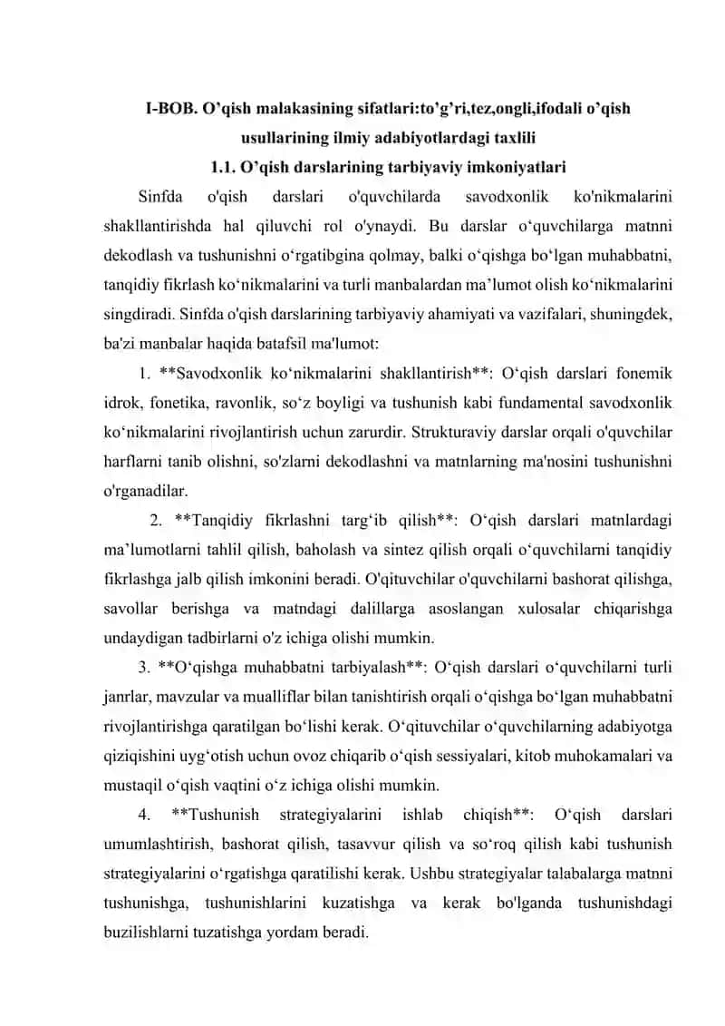 O’qish malakasining sifatlarito’g’ri,tez,ongli,ifodali o’qish usullari 4