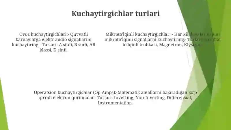 Kuchaytirgichlarning Tuzilishi, Turlari Va Ishlash Prinspi. Operatsion Mikrosxemalar 4