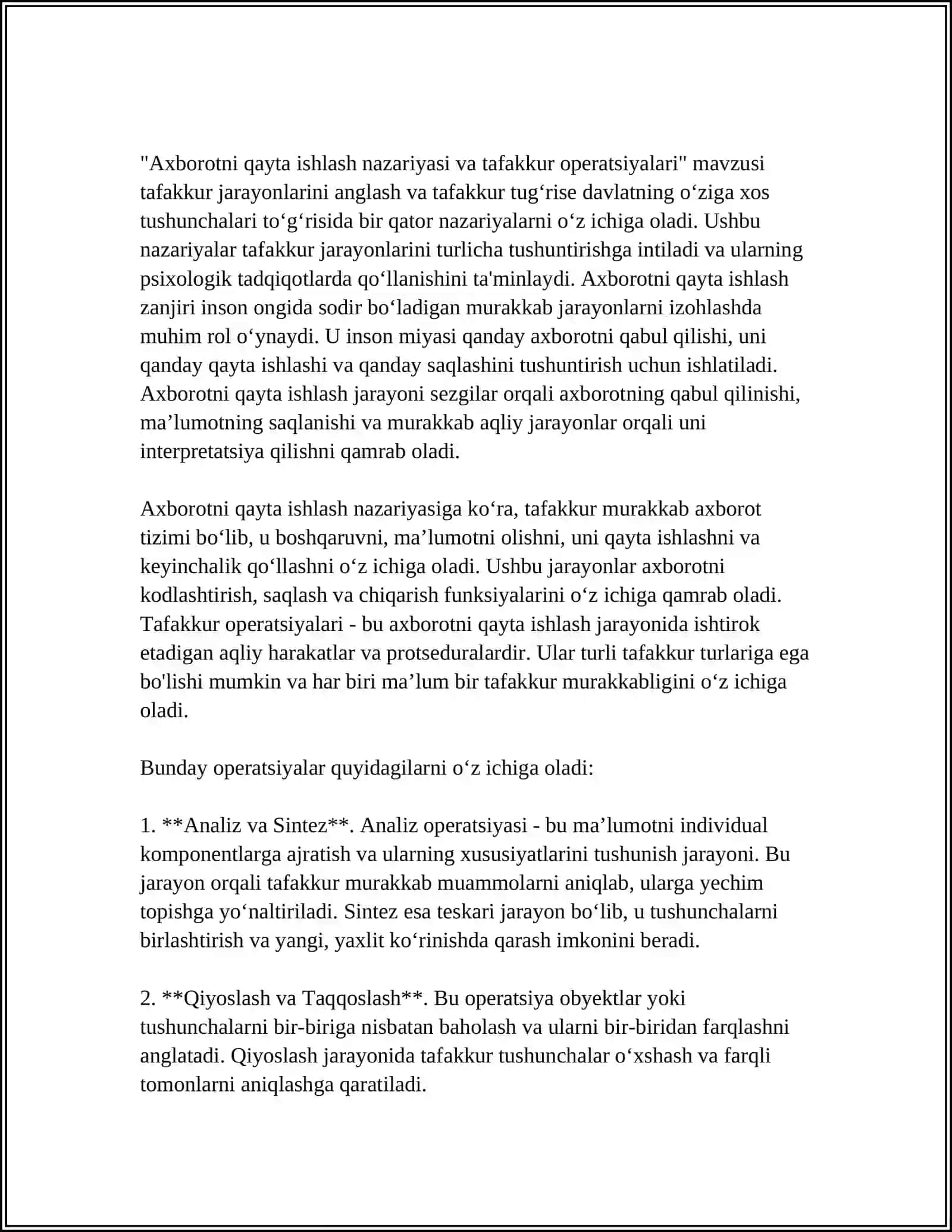 TAFAKKUR BORASIDAGI PSIXOLOGIK NAZARIYALARI TAFAKKUR OPERATSIYALARI 4