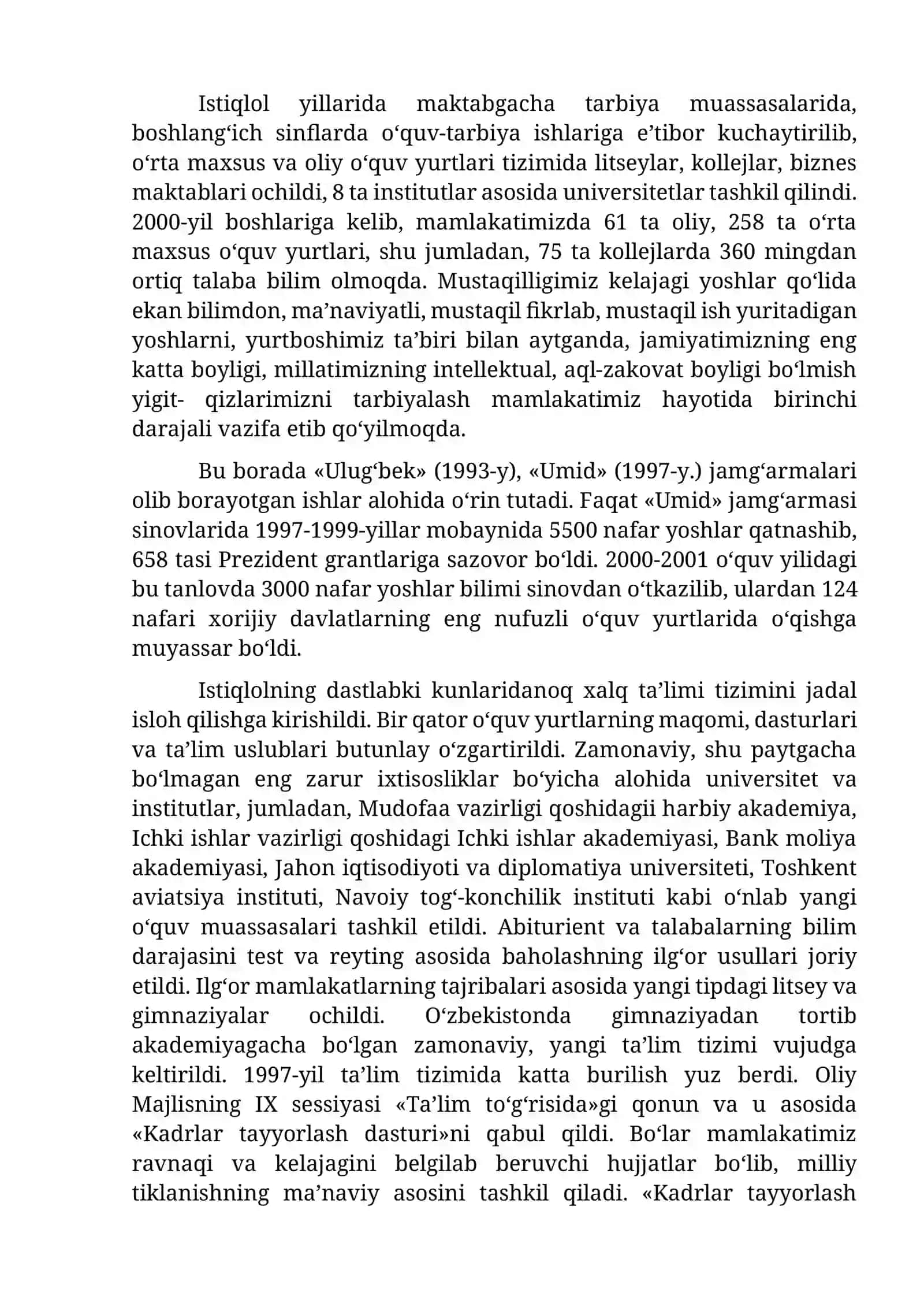 O‘zbekiston Respublikasida taʼlim sohasida amalga oshirilgan islohotlar 4