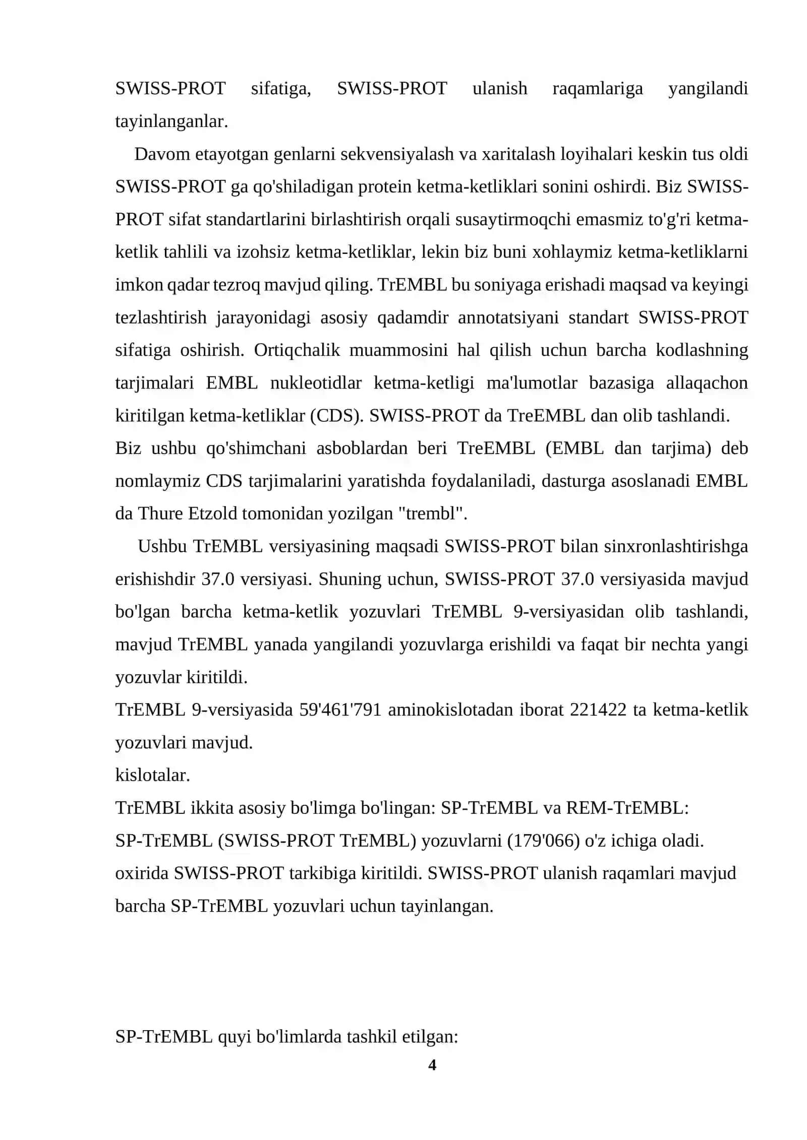 Oqsil ketma-ketliklari bazalari (SWISS-PROT) 4