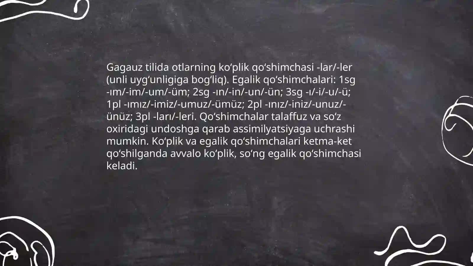 Gagauz tilida koʻplik son va egalik, kelishik kategoriyasi 4
