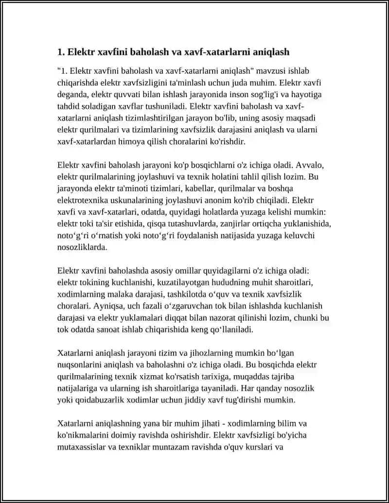 Elektr Xavfini Baholash va Xavf-Xatarlarni Aniqlash 4