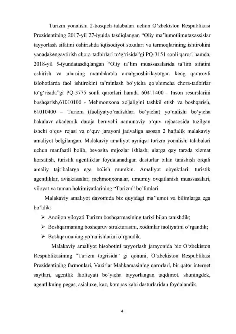 Malakaviy amaliyot bo`yicha hisobot 4