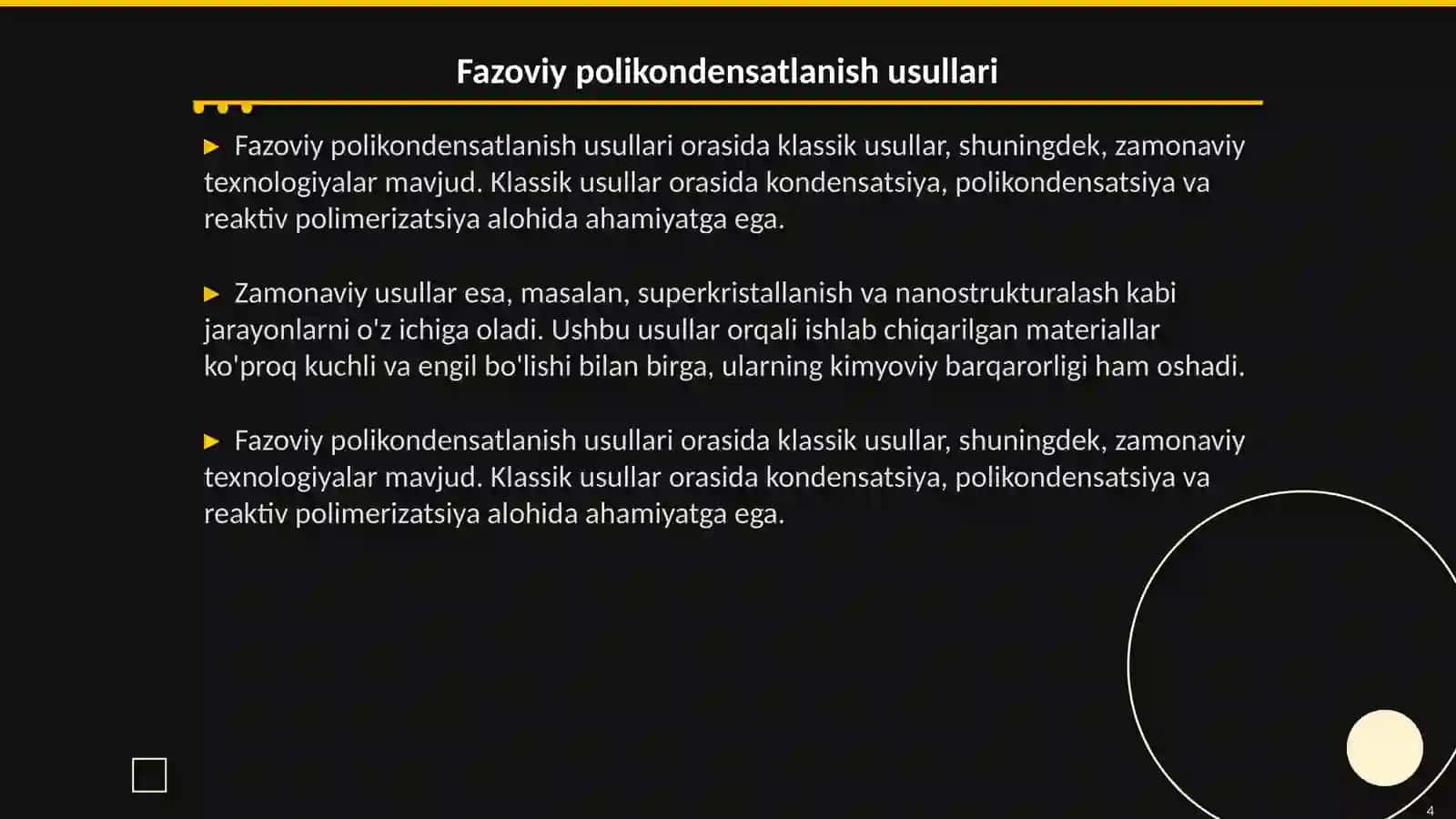 Fazoviy polikondensatlanish reaksiyalari, usullari, mexanizmlari va ahamiyati 4