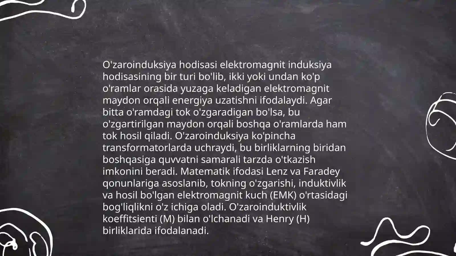Transformatorlar: Oʻzinduksiya va oʻzaroinduksiya hodisalari, tok va kuchlanishni oʻzgartiruvchi transformatorlar 4