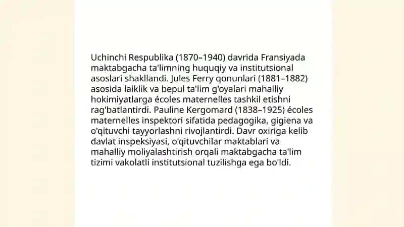 Fransiyada maktabgacha ta'limi tarixi va bugungi tarqqqiyoti 4
