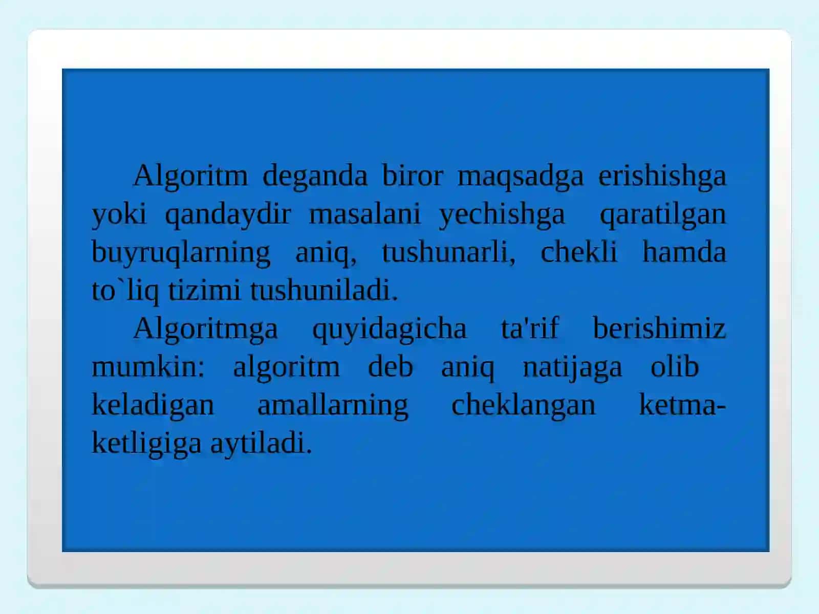 Algoritmlash asoslari, ularning turlari va tasvirlash usullari 4
