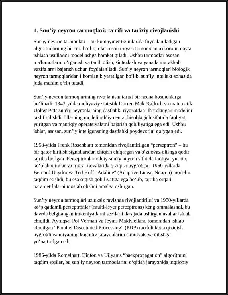SUN’IY NEYRON TARMOQLARI VA UNING ASOSIY VAZIFASI 4