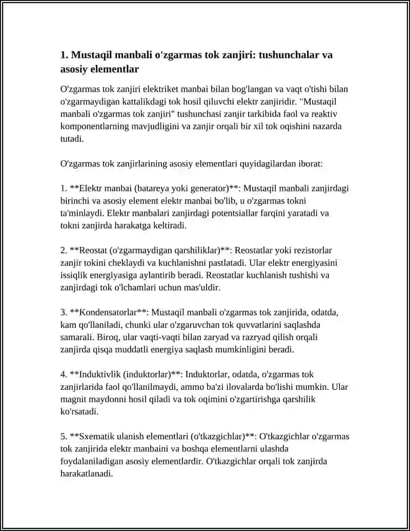 MUSTAQIL MANBALI O’ZGARMAS TOK ZANJIRINI HISOBLASH 4