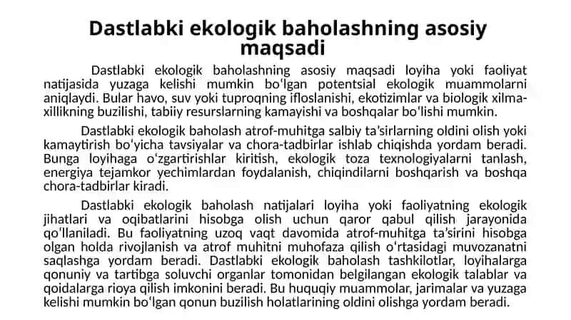 5-ma’ruza: Ekologik baholash asoslari 4