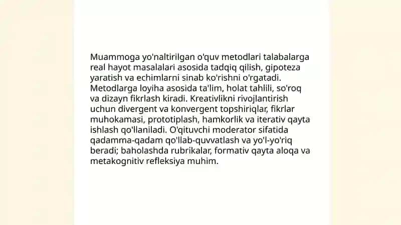 Masalalarni yechishga o'rgatishda o'qituvchining kreativ yondashuvi: metodlar, shakllar va texnologiyalar 4