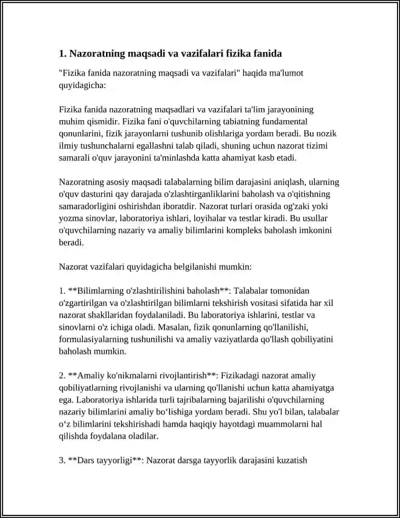 FIZIKADAN OʻQUVCHILAR BILIMI, MALAKASI VA KO'NIKMASINI NAZORAT QILISH VA UNING MEZONLARI 4