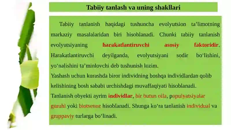Tabiiy tanlanish va uning natijasi hamda shakllari 4
