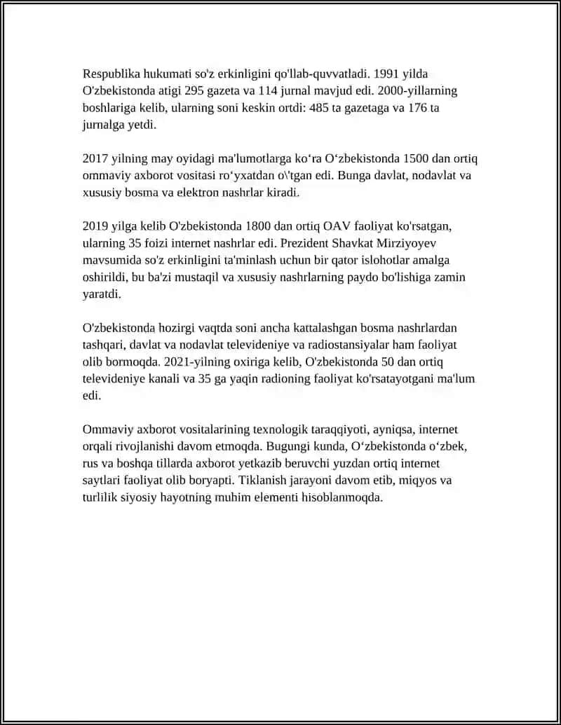 Oʻzbekiston Respublikasida OAV Faoliyoti 4