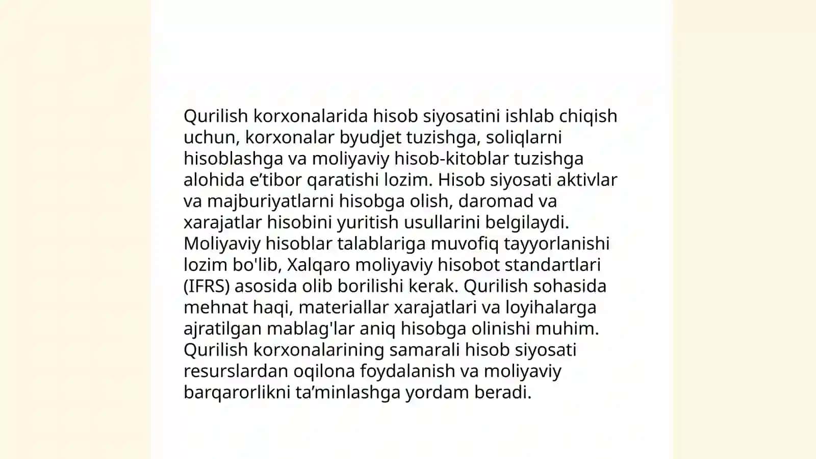 Qurilish tashkilotlarda buxgalteriya hisobini tashkil qlish asoslari va qurilish tashkilotlarda asosiy vositalar hisobning hususiyatlari 4