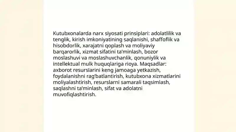 Kutubxonalarda Axborot resurslarini sotish va narx siyosati 4