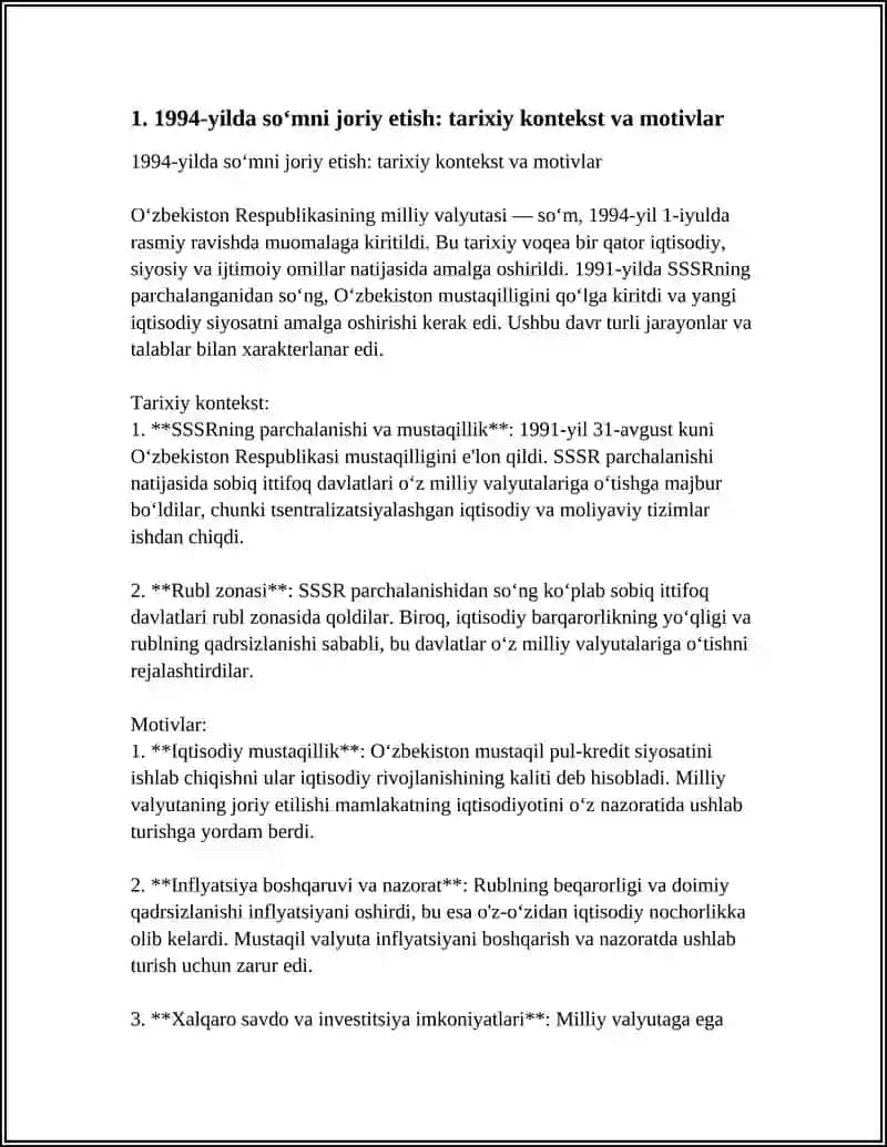 ŎZBEKISTONDA VALYUTANING MUOMALAGA KIRITILISHI:1994 YILDAN BUGUNGI KUNGACHA 4