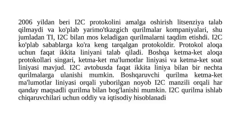 Ma’lumotlarni I2C orqali LCD va boshqa mikrokantrollerga uzatish qurilmasi 4