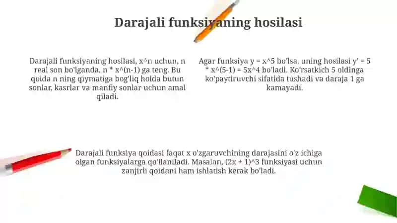 Asosiy elementar funksiyalarning hosilalari 4