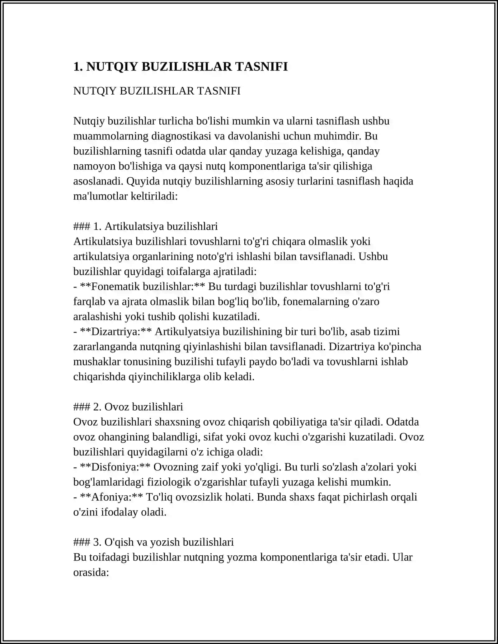 NUTQIY BUZILISHLARNI TASHXISLASHDA QO'LLANILADIGAN TASNIFLAR 4