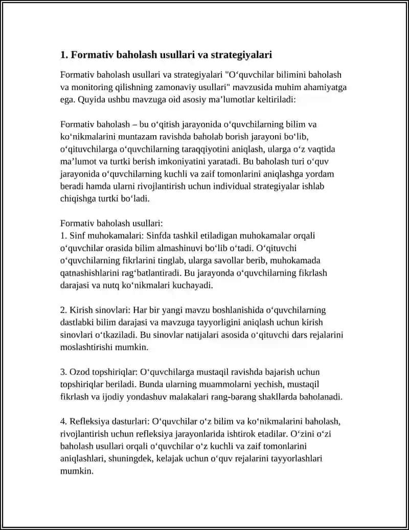 Formativ baholash usullari va strategiyalari 4