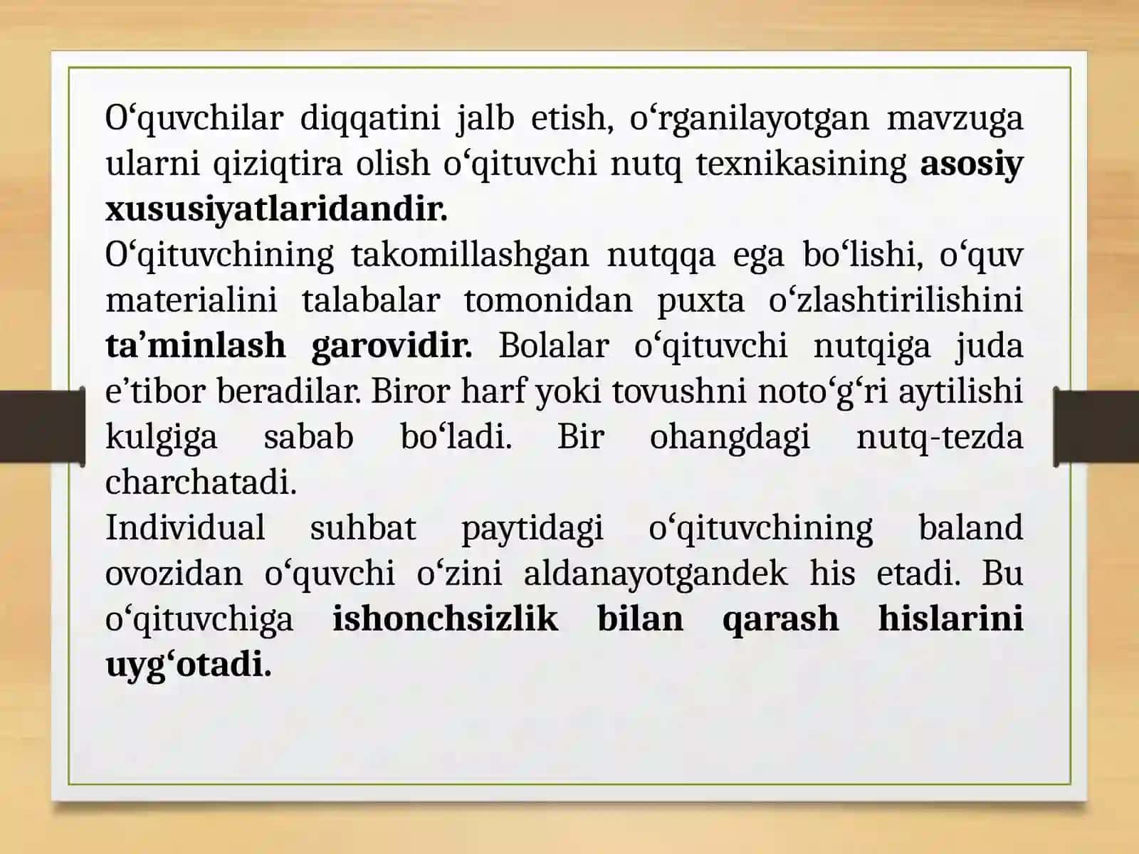 Nutq texnikasini egallashyoʻllari va vositalari.Oʻqituvchining ta’lim jarayonidagi mahorati 4