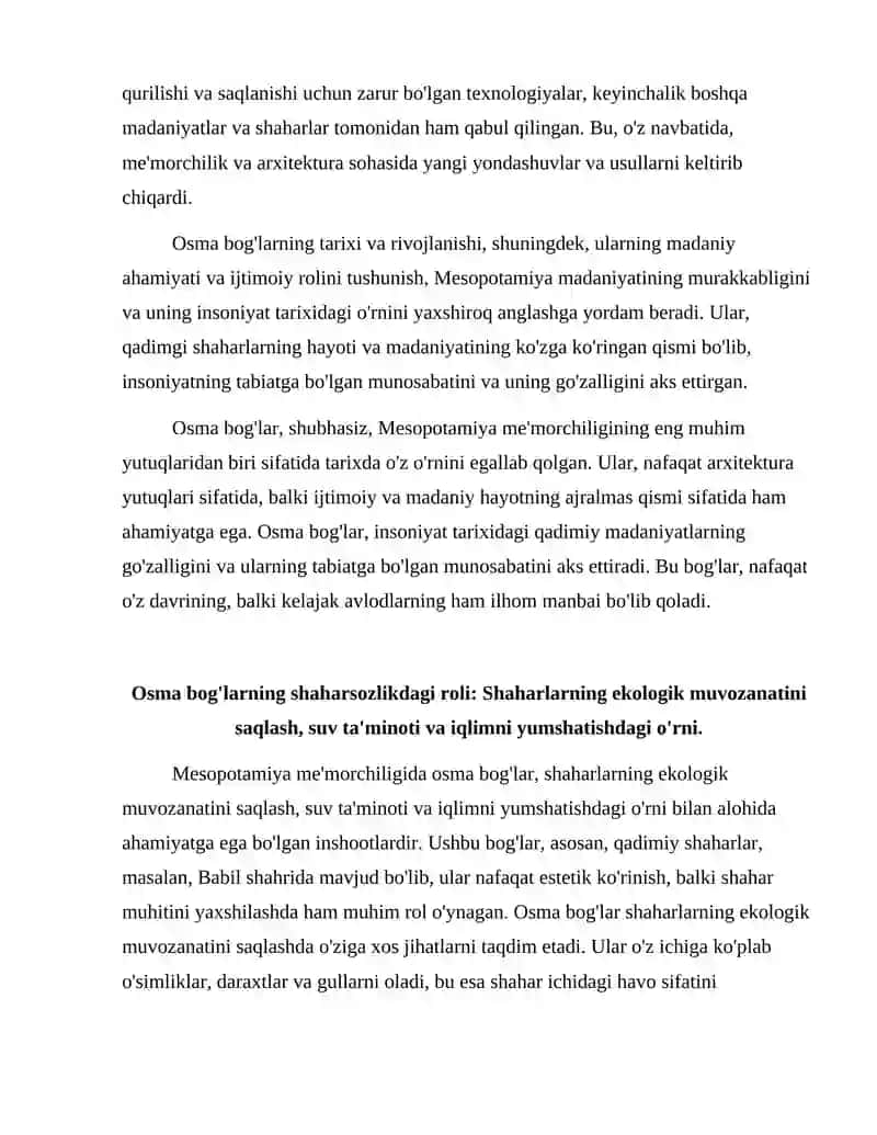 Mesopatamiya me'morchiligada osma bogʻlar va ularni shaharsozligida tutgan oʻrni 4