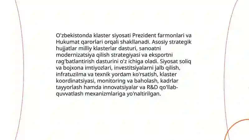 O'ZBEKISTONDA KLASTER TIZIMINI JORIY QILINISHI 4