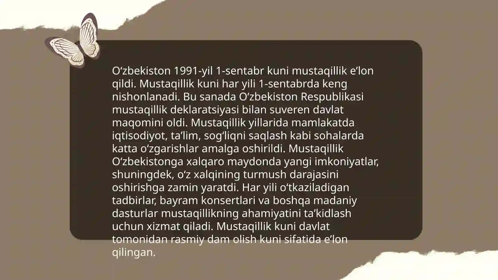 Oʻzbekiston respublikasining tashkil topishi va uning tarixiy ahamiyati.oʻzbekistonning oʻziga xos istiqlol va taraqqiyot yoʻli 4
