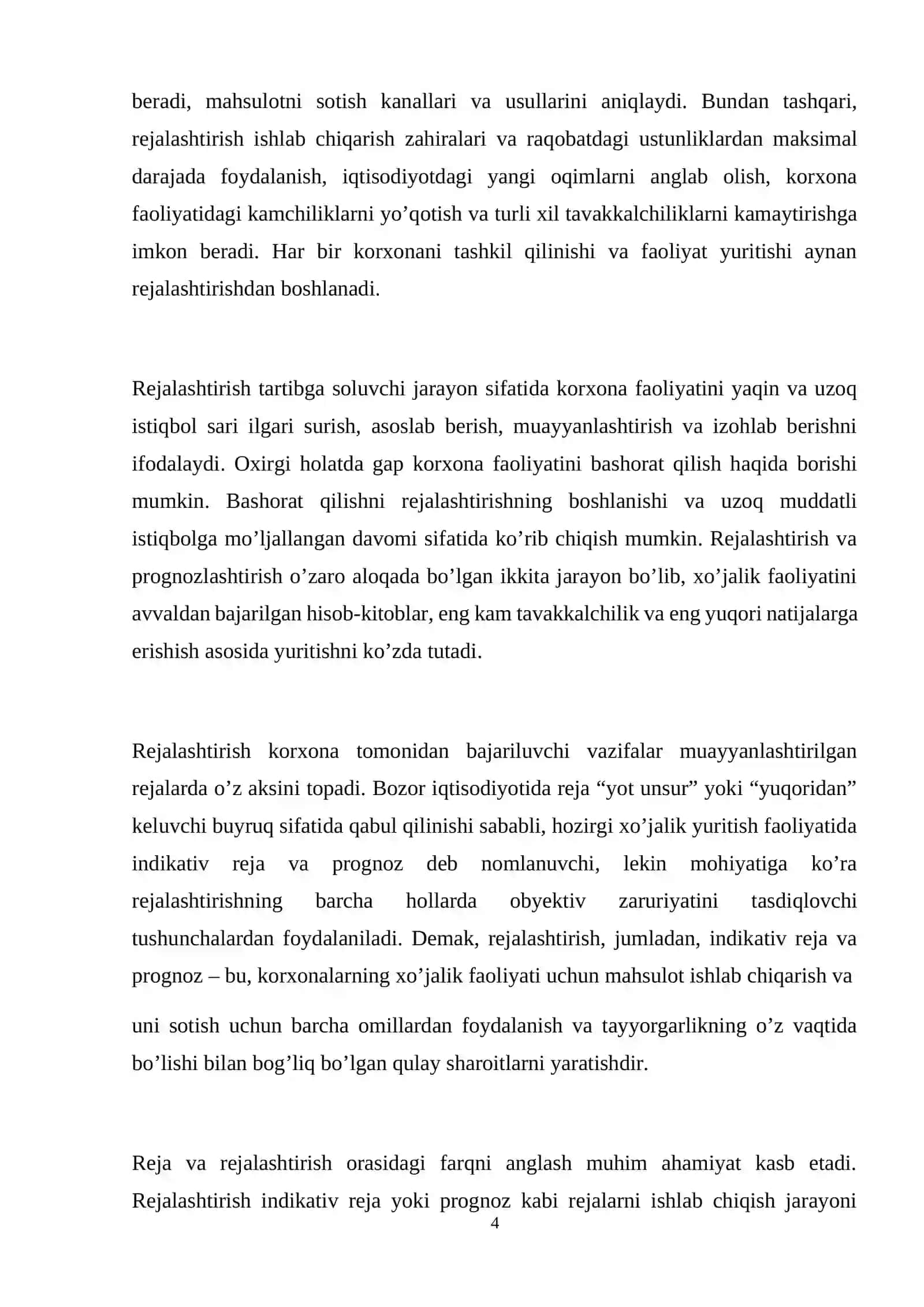 Korxonada rejalashtirish tizimi. Rejalashtirish tamoyillari, uslublari va koʻrsatkichlari 4
