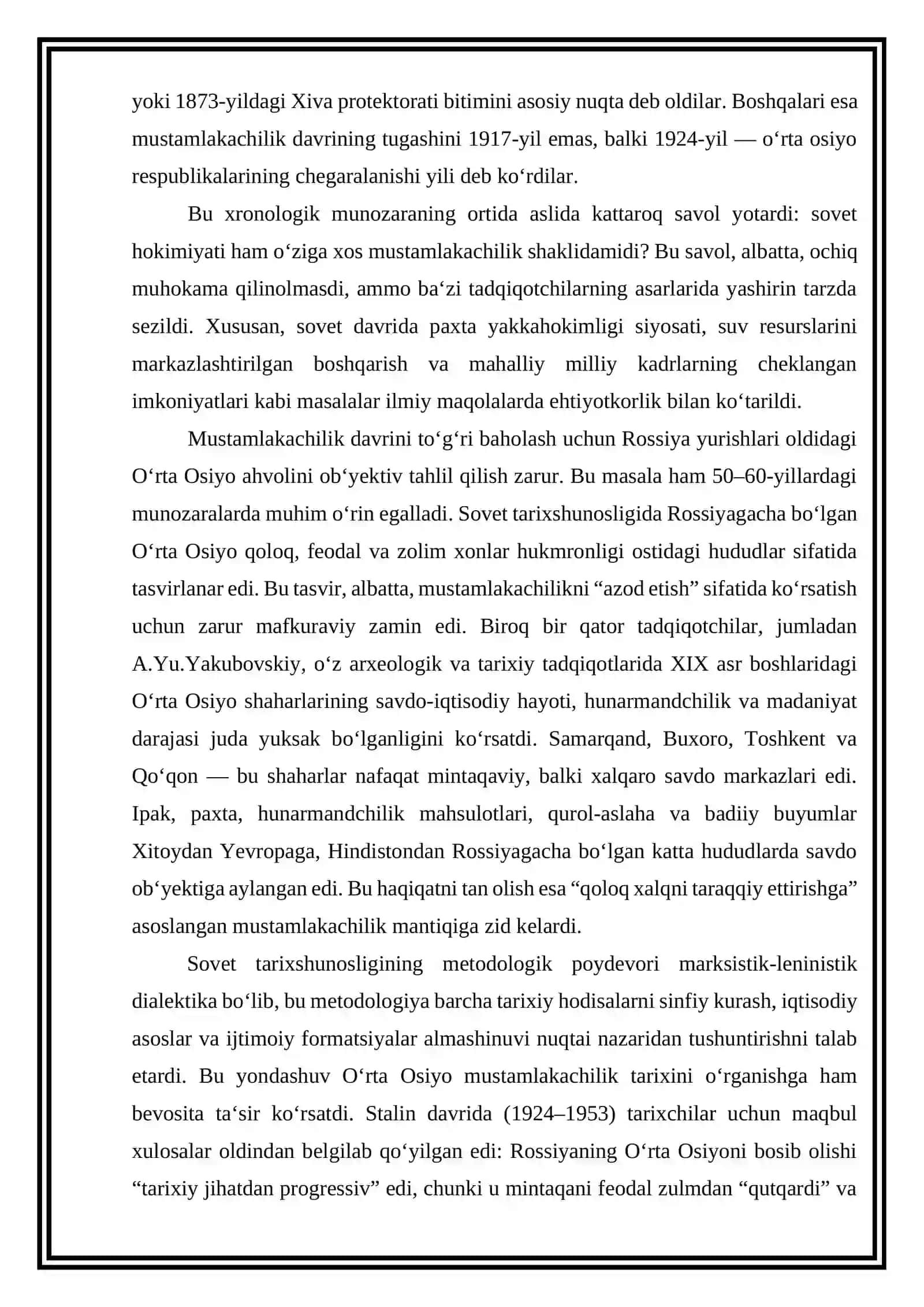 O‘rta Osiyo tarixining mustamlakachilik davri masalasi borasidagi ilmiy munozaralar (XX asrning 50–60 yillarida) 4