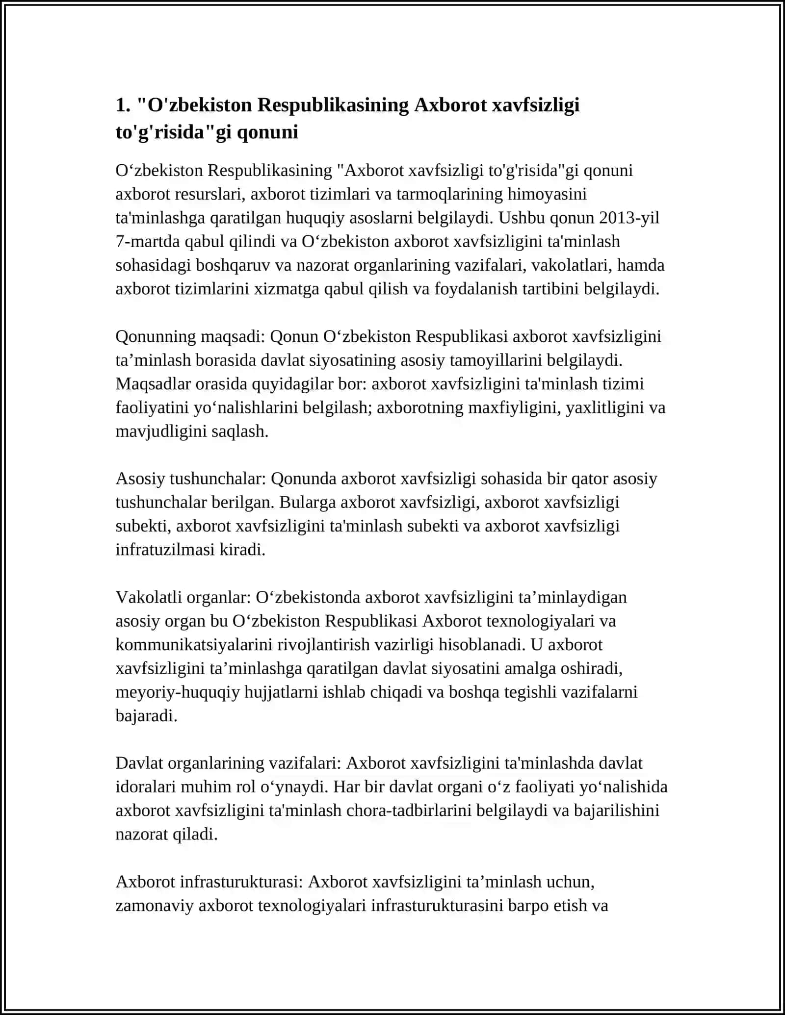Oʻzbekiston Respublikasining Axborot xavfsizligi to'g'risida"gi qonuni 4