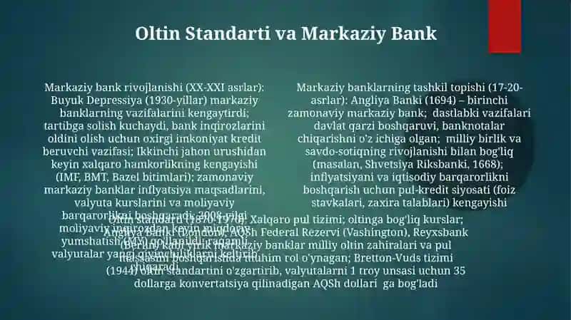Markaziy Banklarning tarixan paydo bo'lishi shakllanishi va rivojlanishi 4