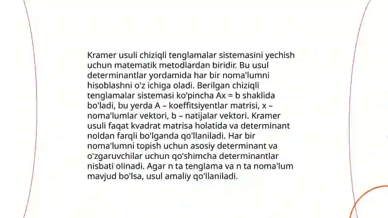 Chiziqli algebraik tenglamalar sistemasi. Kramer va Gauss usuli 4