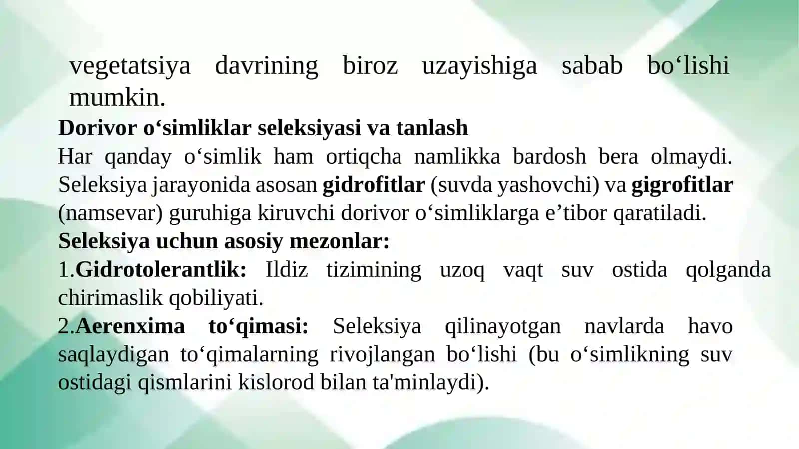 Botqoqlashgan va suvli muhitda dorivor oʻsimliklarni yetishtirish texnologiyasi 4