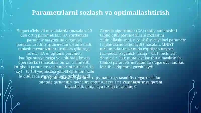 Jinsni suniy mummolarni yechimni topishda genetik usullardan foydalanish 4