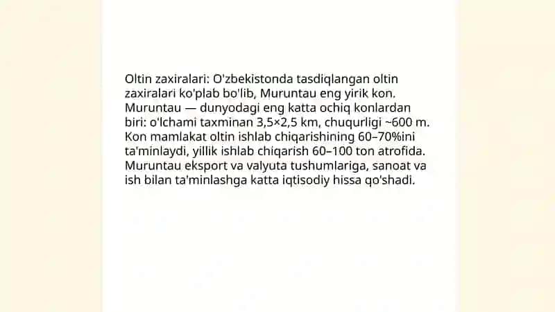 O'zbekistonning foydali qazilmalari haqida ma'lumot tayyorlash 4