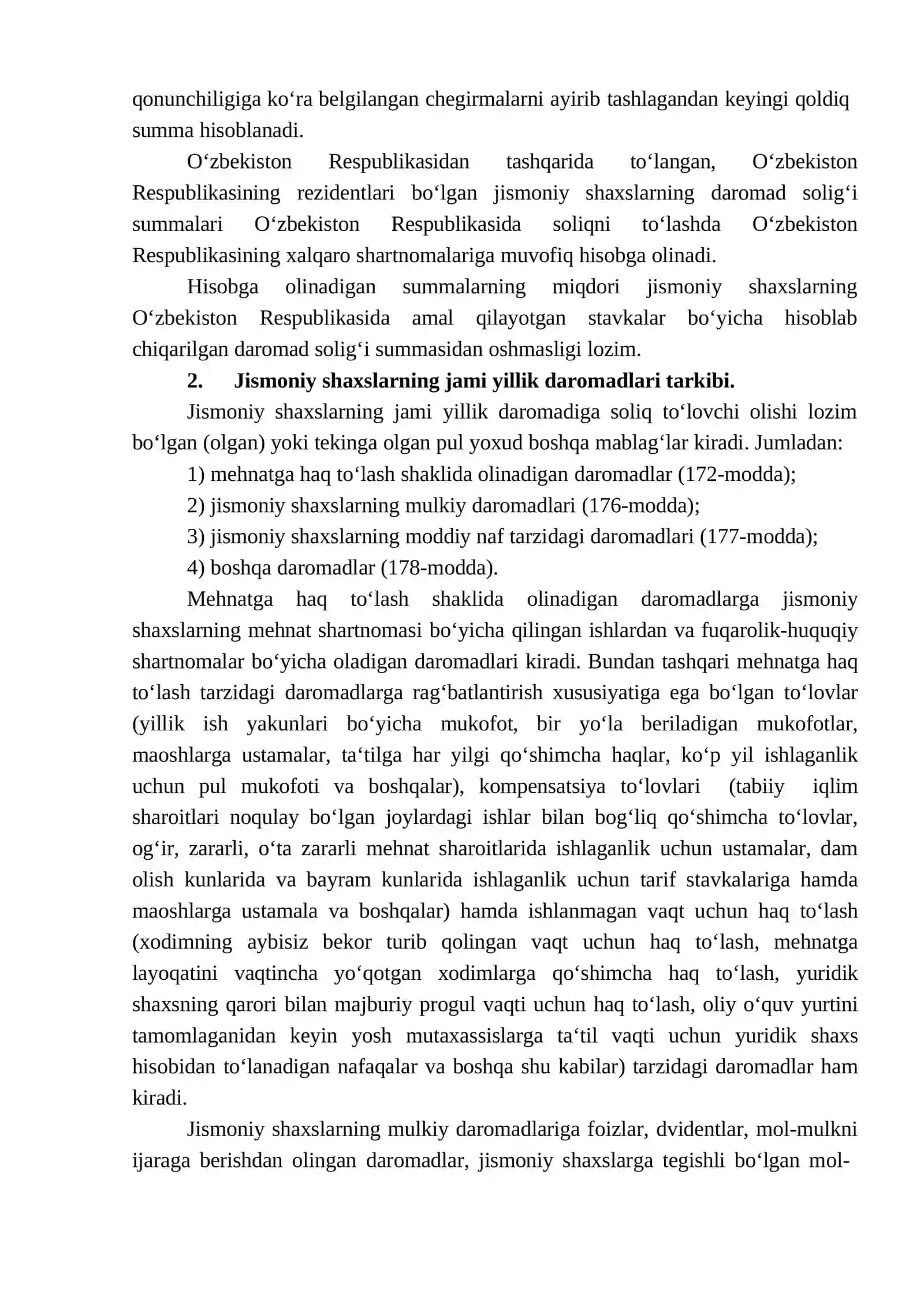 Jismoniy shaxslarning jami daromadlari tarkibi va ularni soliqqa tortishning asoslari 4